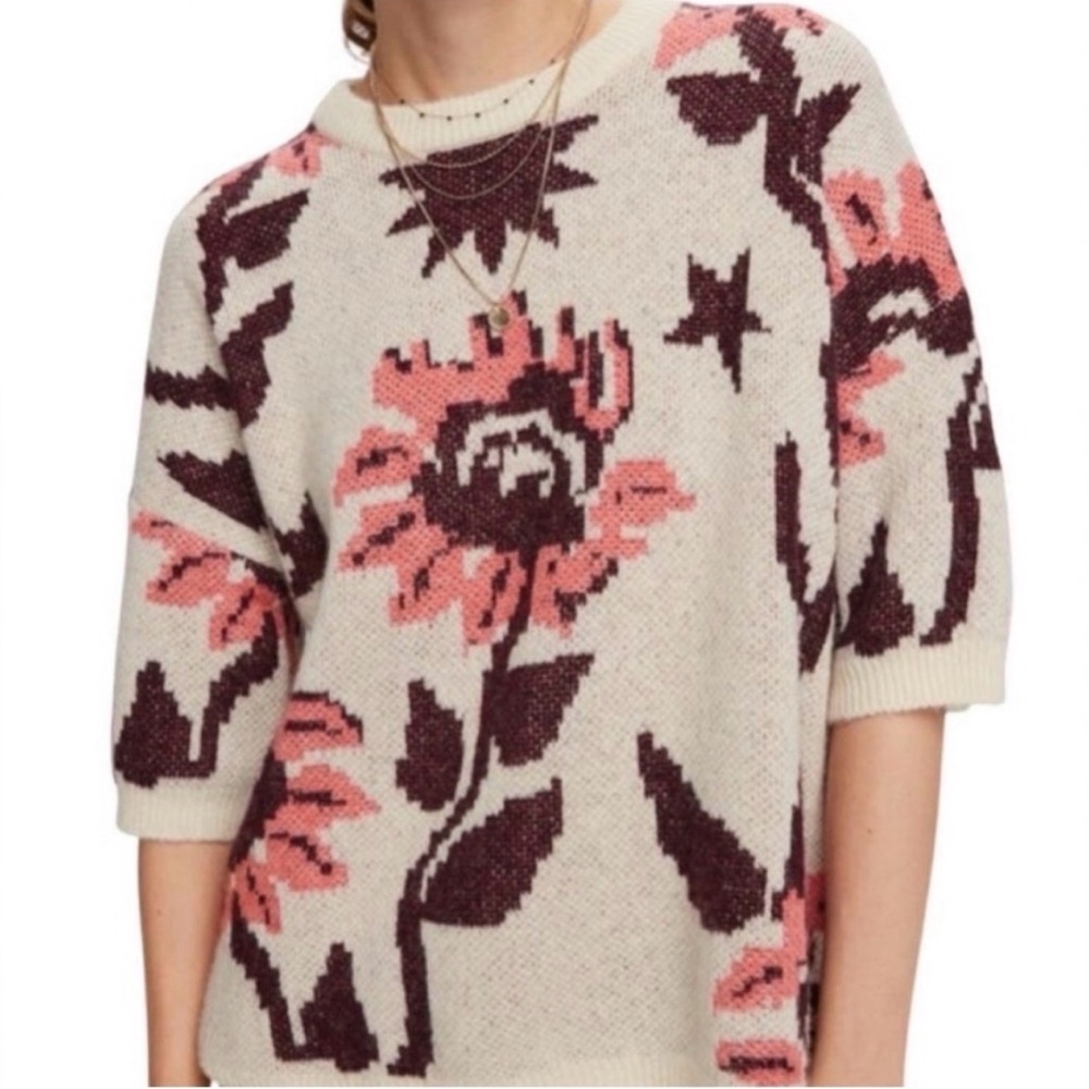 Scotch & Soda Starwatcher Jacquard Sunflower Short Sleeve Sweater - Small- EUC